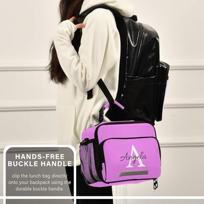 Custom Student Lunch Bag for Boys Girls Violet Solid Color Personalized Name Lunch Box Insulated Cooler Bag for School Picnic Office - color: Multi13
