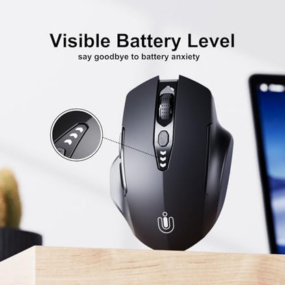 Uineer Wireless Bluetooth Mouse,[Upgraded] Rechargeable (BT 5.0/4.0+2.4G Hz),Computer Mouse with Visible Battery Level, 4 Adjustable DPI, Portable PC Mouse for MacBook Chromebook,Black - color: Black