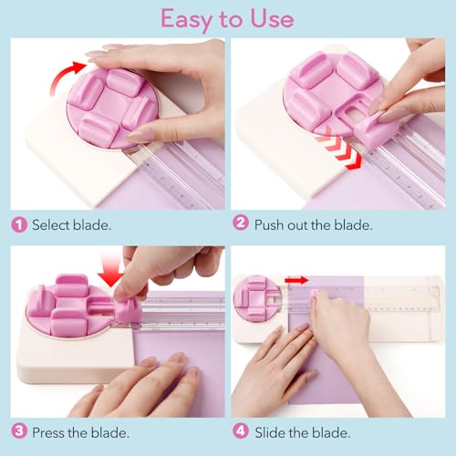 2Pack 4-in-1 Paper Trimmer, 4Style Multi-Function Craft Paper Cutter with Dial Blades of Straight, Wave, Dotted, Perforated, Creasing for Cutting Carstock,Coupons, Photos,Postcards, Scrapbooking Tools - color: Pink + Blue