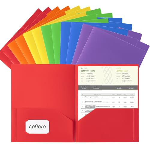 Aegero Plastic Folders with Pockets (24 Pack, Assorted Colors), Durable Heavy Duty File Folders with Business Card Slot, 2-Pocket Folder for Schoolwork & Office,Letter Size - color: Rainbow, size: 1 Set（24pack）