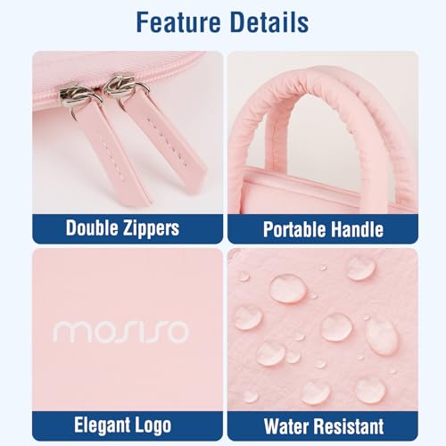 MOSISO Laptop Case 13.3 inch,13-13.3 inch Puffy Laptop Sleeve Compatible with MacBook Neo 13/Air 13 13.6/Pro/Pro 14,HP Dell ASUS Lenovo,Rectangle Quilted Bag with Handle&Flower Pendant, Pink - color: Pink, size: 13.3 inch