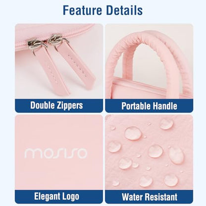 MOSISO Laptop Case 13.3 inch,13-13.3 inch Puffy Laptop Sleeve Compatible with MacBook Neo 13/Air 13 13.6/Pro/Pro 14,HP Dell ASUS Lenovo,Rectangle Quilted Bag with Handle&Flower Pendant, Pink - color: Pink, size: 13.3 inch