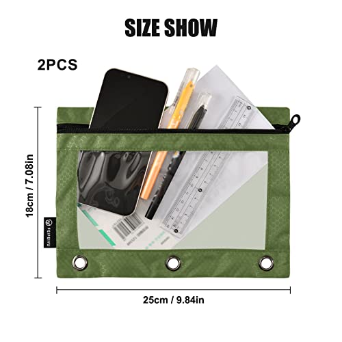 Binder Pouches,Dark Olive Green Pencil Pouch for 3 Ring Binder 2 Pack Clear Pencil Bag with Zipper for Office School Supplies - color: Dark Olive Green