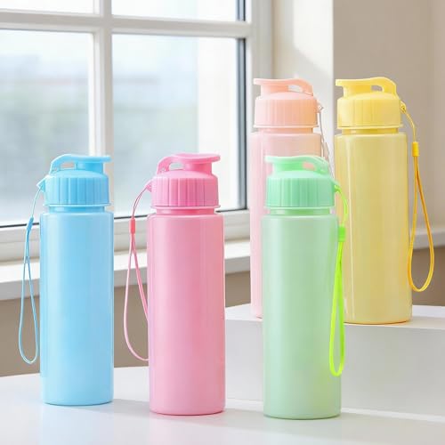 Domensi 50 Pieces Plastic Water Bottle Bulk 17 oz Sports Adults Reusable Large Water Bottles with Leak Proof Flip Top for Adults Fitness (Solid Pastel) - color: Solid Pastel