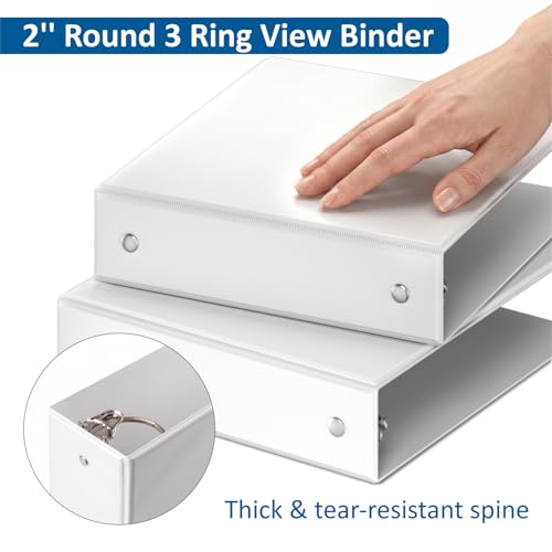 habgp 3 Ring Binders, 2" Round Rings 12 Pack, Fits for 8.5x11 Inch Paper, Clear View 2 Pocket for Customizable Covers, Three Ring for School Office Business Supplies, White, 2 Inch - size: 2 Inch