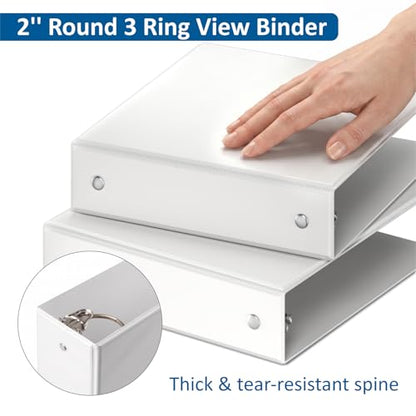 habgp 3 Ring Binders, 2" Round Rings 12 Pack, Fits for 8.5x11 Inch Paper, Clear View 2 Pocket for Customizable Covers, Three Ring for School Office Business Supplies, White, 2 Inch - size: 2 Inch