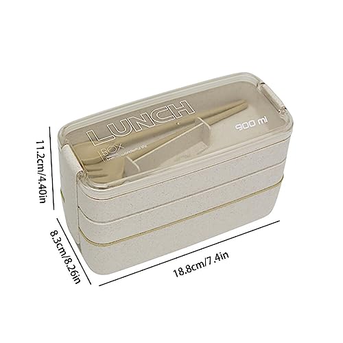 Adult Lunch Box Square 3 Compartment 900ML Sealed Bento Box 3 Layers All-in-One Stackable Bento Box Containers with Fork Spoon for Home Travel Office Plastic Lunch Box (Green)