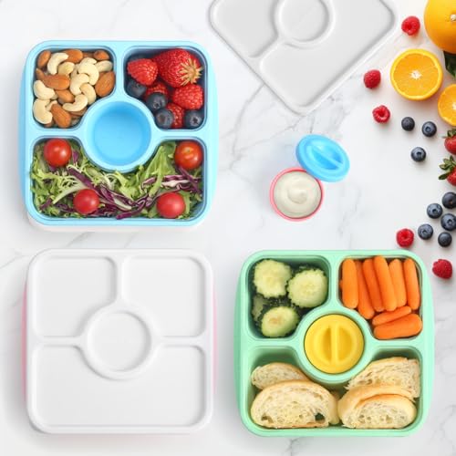 QQKO Bento Snack Box Containers for Adults Kids, 4 Pack Lunchable Meal Prep Containers Reusable, Stackable Bento Lunch Box, Food Storage Prep Containers with 4 Sauce Cups, Pastel Color, White Lid - color: Pastel, White Lid