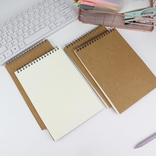 4 Pack Graph Paper Notebook, A5 Top Wirebound Grid Spiral Notebook 5.8" x 8.3",60 Sheets,5mm x 5mm Grid Paper,Grid Notepad for Students, Math, Engineering (Kraft) - color: Kraft (4pcs)