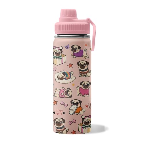 Pug Gifts for Dog Lovers - Christmas Birthday Gifts For Pug Lovers - I Love Pugs 18oz Water Bottle for Dog Mom, Keeps Drinks Cold & Hot Double Wall Vacuum Insulated Tumbler - color: French Bulldog