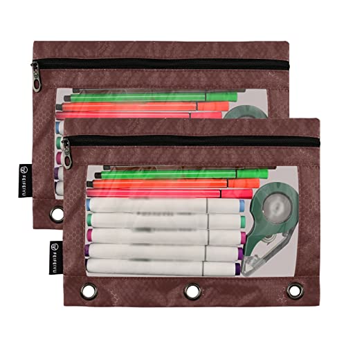 Binder Pouches,Indian Red Pencil Pouch for 3 Ring Binder 2 Pack Clear Pencil Bag with Zipper for Office School Supplies - color: Indian Red