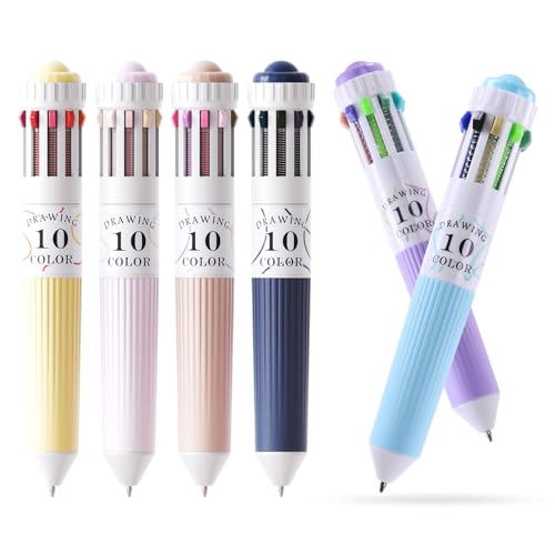 6 Pack Multicolor Ballpoint Pens, 10-in-1, 57 Multi colored pen, 0.8mm Fine Point Colorful , School Gifts Classroom Student Prizes