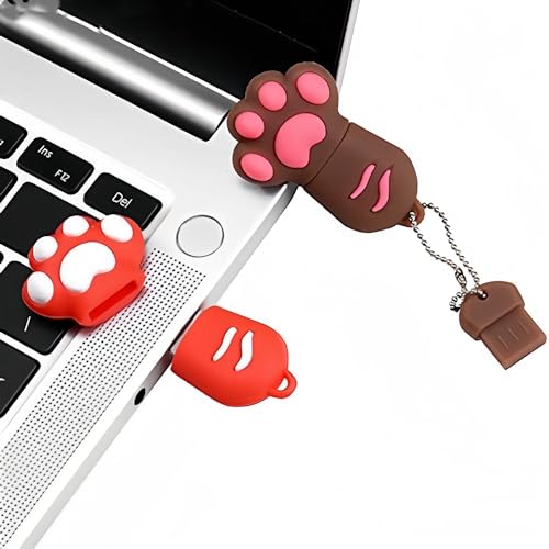 64GB USB 2.0 Flash Drive Cartoon Novelty Lovely Cat Paw Memory Stick Silicone Rubber Ainmal Pendrive Red - color: Catpaw-red, size: 64GB 2.0