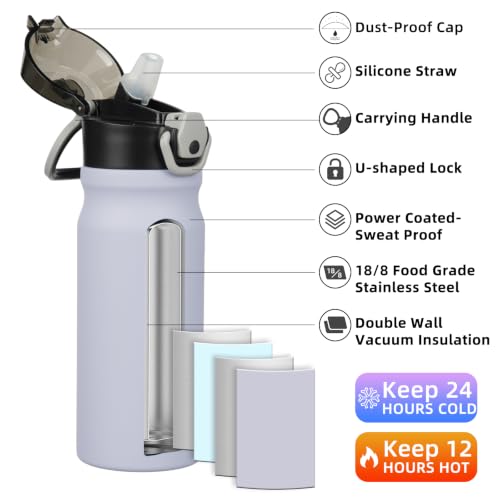 BJPKPK Water Bottle with Straw 18oz Insulated Water Bottles Reusable Stainless Steel Metal Thermal Flask with Leak Proof Lockable Lid and Carry Handle,Iceberg - color: A-Iceberg, size: 18 Ounces