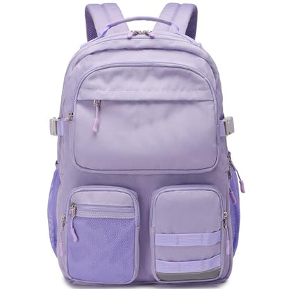 Big Student Backpack for Teen Girls, Water Resistant Multi Pockets Daypack with 15.6 Inch Laptop pocket for Travel School College (Purple) - color: Purple