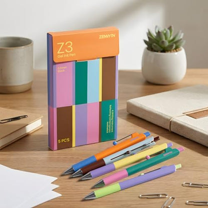 YOXMJDB Gel Pens, 5 Pcs 0.5mm Black Ink Fine Point Pens Quick-Drying Retractable Pens with Diamond-Shaped Barrel, Smooth Writing Pens for Journaling & Note Taking (5 Pcs Z3 Color-Block) - color: 5 Pcs Z3 Color-Block