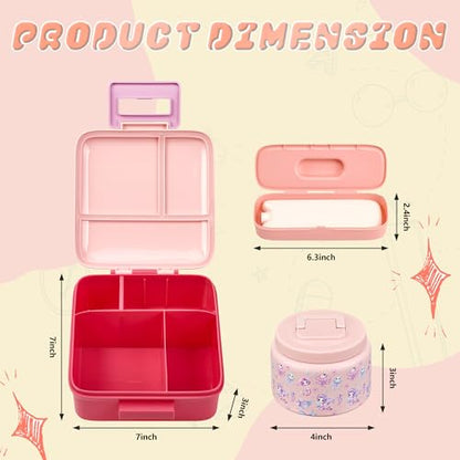 Bento Lunch Box for Kids with 8oz Soup Thermo Leak-Proof Lunch Food Containers with Snack Sauce Container for Kid Girls Boys to School (Pink Mermaid) - color: Cartoon Pink Mermaid