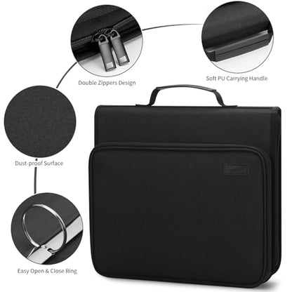 Uquelic Accordion File Organizer Binder with Multi-Pockets, 13 Pockets | Expanding Folders with Handle and Labels, Portable Home Travel Safe Storage for Letter A4 Files and More (Black)