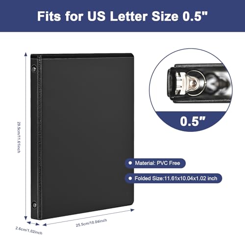 0.5-1-Inch 3-Ring-Binder with Pockets, Basic Binders 1-inch View Round Binders Holds US Letter Size 8.5'' x 11'' - Bundle Packs Perfect for Home, Office, and School (0.5'' - Black -12 Packs) - size: 0.5'' - Black -12 Packs