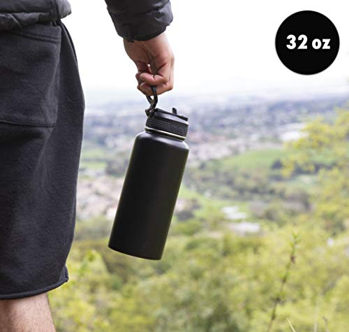 MIRA 32 oz Insulated Water Bottle - Stainless Steel Sports Flask with 2 Lids (Straw & Handle) - Cold Drink Thermo - Hawaiian Blue - color: Solid - Hawaiian Blue