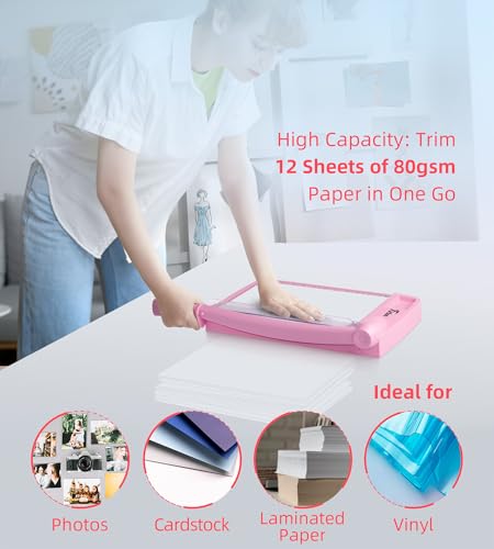 Firbon 12" Guillotine Paper Cutter, Heavy Duty 12-Sheet Capacity Trimmer for Cardstock, Photos, Scrapbooking, Office, Classroom, Studio (Pink) - color: Pink