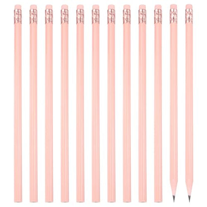 PATIKIL Round Pencils, 12 Pcs Triangle HB Graphite Pencil Wooden Pencils with Eraser for Classroom Office Writing Drawing Supplies, Pink - color: Light Pink