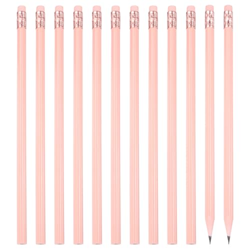 PATIKIL Round Pencils, 12 Pcs Triangle HB Graphite Pencil Wooden Pencils with Eraser for Classroom Office Writing Drawing Supplies, Pink - color: Light Pink