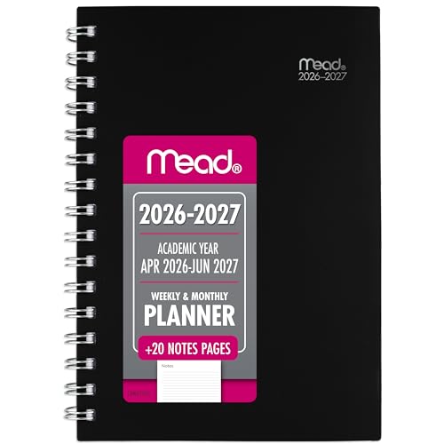 Mead Planner 2026-2027 Weekly & Monthly Academic 15-Month April-June, 5.5" x 8.5", Black (CAW42005) - color: Black, size: 5.5"W x 8.5"H, style: 2026-2027