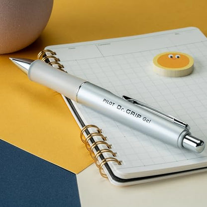 PILOT Dr. Grip Limited Refillable & Retractable Gel Pen, Fine Point, Black Ink, Single Pen - Ideal for School, Journaling & Office Writing - color: Silver, size: 1 Count (Pack of 1)