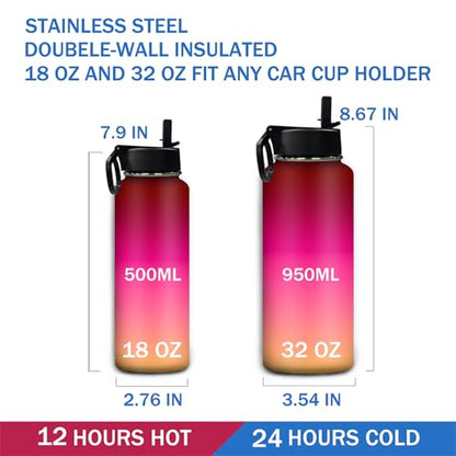 Personalized Water Bottle, Custom Sports Water Bottle with Name Customized Insulated Stainless Steel Vacuum Cup Bottle with Straw Lid, Christmas Valentine's Day Gift for Boys Girls Women Men 18oz/32oz - color: Color 1