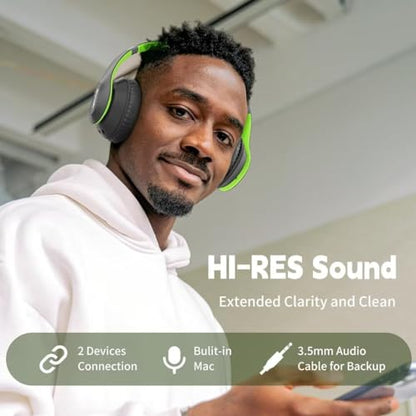 Wireless Bluetooth Headphones Over Ear 65H Playtime HiFi Stereo Headset with Microphone and 6EQ Modes Foldable Bluetooth V6.0 Headphones for Travel Smartphone Computer Laptop - color: Green