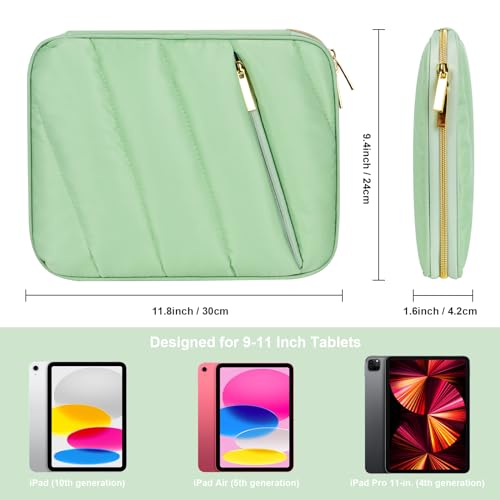Puffy Tablet Sleeve 9-11", Fits iPad Pro 11" M5/M4 with Slim Case On - color: Green, size: 9-11
