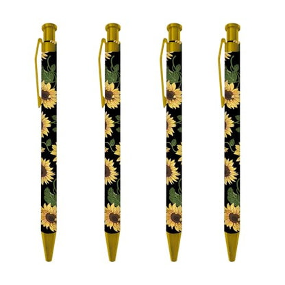 Ballpoint Pen 4Pcs Click Black Ink Metal Retractable 1.0 mm Medium Ballpoint Pens Quick Dry for Office School (Big Flowers) - color: Big Flowers