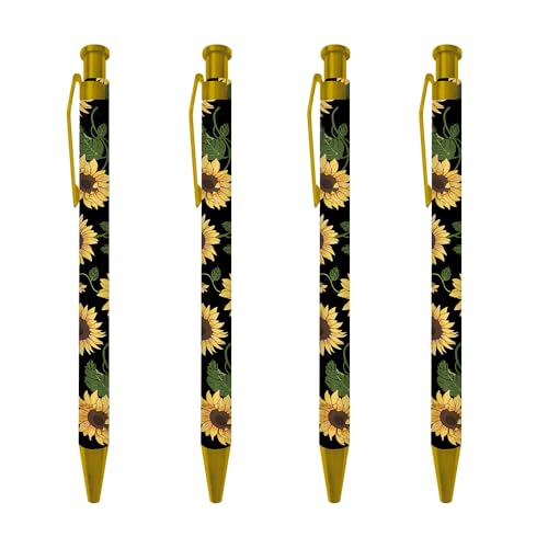 Ballpoint Pen 4Pcs Click Black Ink Metal Retractable 1.0 mm Medium Ballpoint Pens Quick Dry for Office School (Big Flowers) - color: Big Flowers