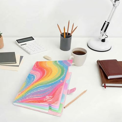 Cute Expanding File Folder - 5 Pockets Accordion Document Organizer, Waterproof Poly Plastic, A4/Letter Size for School Office Home - Rainbow - style: Rainbow
