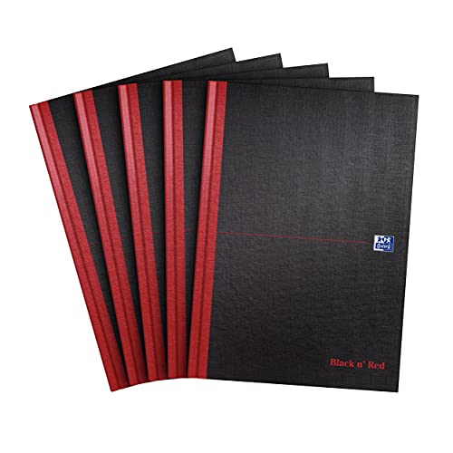 Oxford Black n' Red A4 Notebook, Hardback Casebound, 192 pages, Lined (Pack of 5) - size: A4, style: Pack of 5