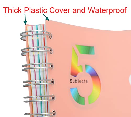 5 Subject Notebook, 1 Pcs Dark Blue 10 Inch x 7 Inch B5 Spiral Notebook With Waterproof Plastic Softcover, 300 Pages 80 Gsm College Ruled Papers With 5 Sheets Colorful Movable Dividers (Dark Blue) - color: Dark Blue