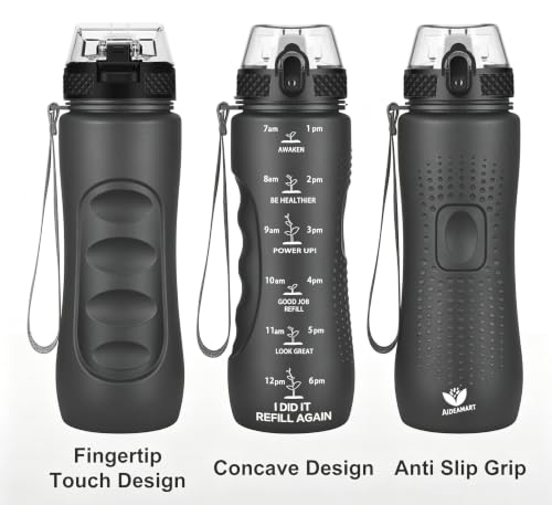 24 OZ Motivational Water Bottle With Time Marker,Leak Proof,Straw Lid, Tritan BPA Free Sports Water Bottle Black(1 Lid) - color: Black