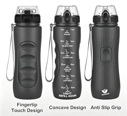 24 OZ Motivational Water Bottle With Time Marker,Leak Proof,Straw Lid, Tritan BPA Free Sports Water Bottle Black(1 Lid) - color: Black