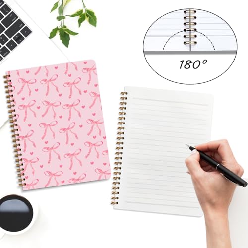 2 Packs Pink Bow Spiral Notebook College Ruled Trendy Notebook Journal Preppy Coquette Stuff Gifts for Women Teen Girls Journals for Writing Journaling Notebooks Office Classroom Supplies - color: Multi 1311