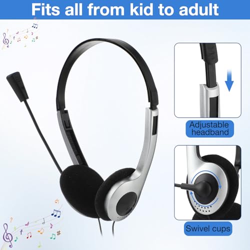 Yunsailing 30 Pack Classroom Headphones with Microphone School Student Headphones Bulk Class Set Lightweight Adjustable Earphones on Ear with 3.5 mm Jack(Silver,Plastic Stem) - color: Silver, style: Plastic Stem