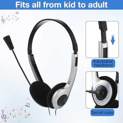 Yunsailing 30 Pack Classroom Headphones with Microphone School Student Headphones Bulk Class Set Lightweight Adjustable Earphones on Ear with 3.5 mm Jack(Silver,Plastic Stem) - color: Silver, style: Plastic Stem
