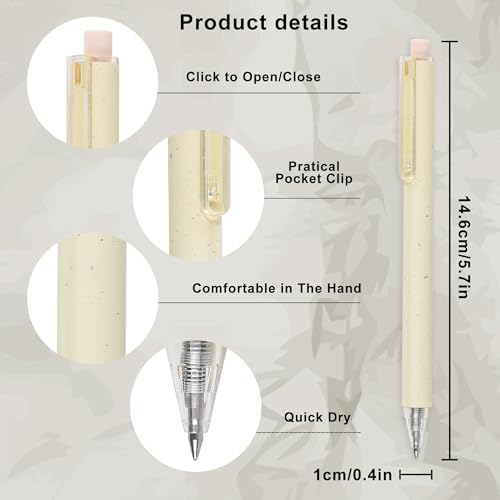 Beige Cream Gel Pens 12PCS Value Pack, Cute Aesthetic Neutral Black Ink Retractable Pens, 0.5mm Fine Point Quick Dry Smooth Writing for College School Supplies, Note Taking & Office Essentials - color: 12 Beige Black Ink