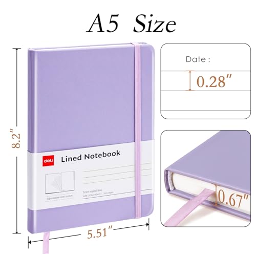 deli A5 Lined Journal Notebook, 160 Pages Hardcover Writing Notebook, 5.5"x8.2" College Ruled Notebook for Office, School, Work Notes (Purple) - color: Purple