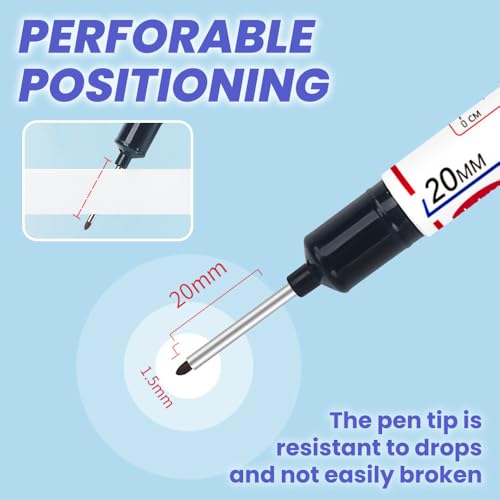 5PCS Long Head Deep Hole Marker Pens, 20mm Deep Reach Markers, Waterproof Construction Markers Marking Tool, Long Nose Marker, Permanent Markers Carpenter Ink Marker Pens, Metal Marking Pen (A-10PC) - color: A-10PC