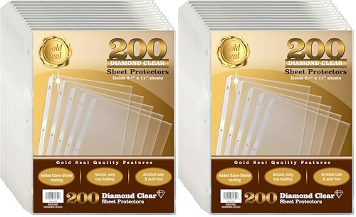 GOLD SEAL 200 Count Diamond Clear Sheet Protectors, Added Anti Glare Coating, Standard Durable Weight, 8.5 x 11, Topload, 200 Boxed Sheet Protectors (Pack of 2) - size: Letter Size (Pack of 2)