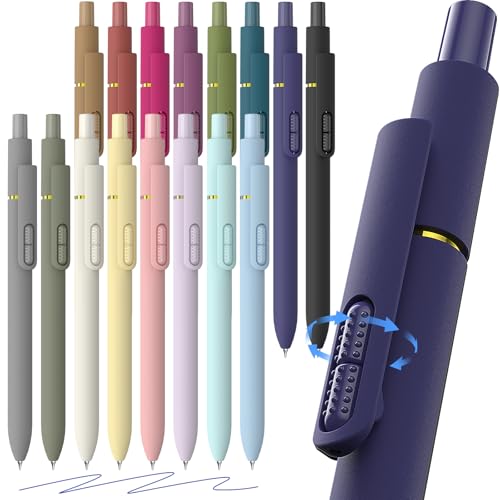 16 Pack Blue Gel Pens with Fidget, 0.7mm Blue Ink Quick-Drying | Fine Point Smooth Writing - Stress Relief Retractable, Soft Grip Cute Pen for Journaling, School Office, Gift Vintage Morandi - color: Morandi + Vintage Blue Ink-16Pcs