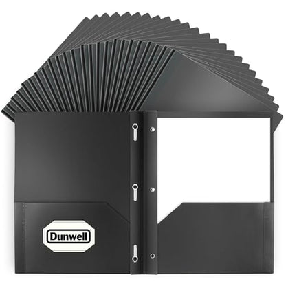 Dunwell Plastic Folders with 3 Prongs, (24 Pack, Black), 2-Pocket Folders with Fasteners, Durable Acid-Free Poly for Long Term Use, Includes Labels - color: Black, size: 24 Pack