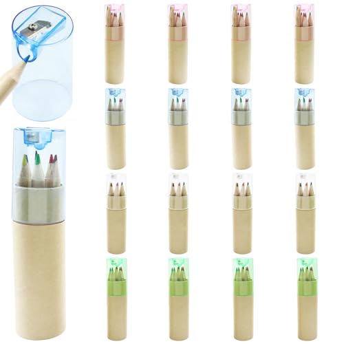 Zorfeter 16 Pack Mini Colored Pencils, Drawing Pencil Set with Sharpener Portable Pencils in Tube, Short Fat Color Pencils for Adults/Artists Classroom School Supplies(6 Colors, Pack of 6 Per Box)