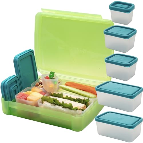 Bentology Bento Lunch Box Set w 5 Leakproof Made-to-Size Snack Containers & Built-In Utensil Holder- Meal Prep Made Easy w Reusable, Kid's Back to School or Office- Durable, BPA Free, Dishwasher Safe - color: Green